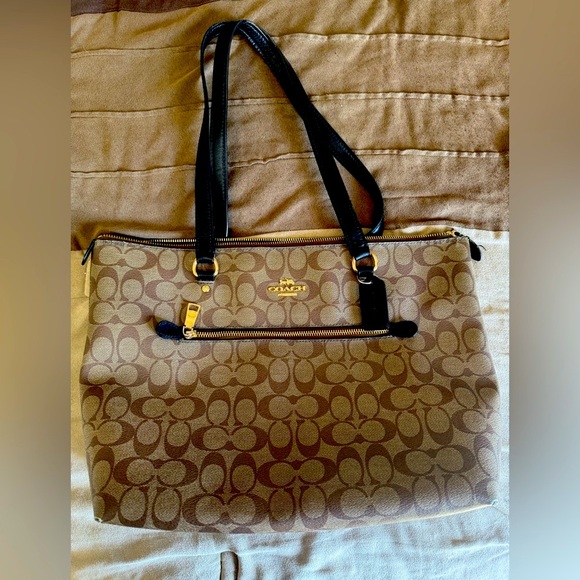 Coach Tan and Black Signature Tote - Picture 1 of 8
